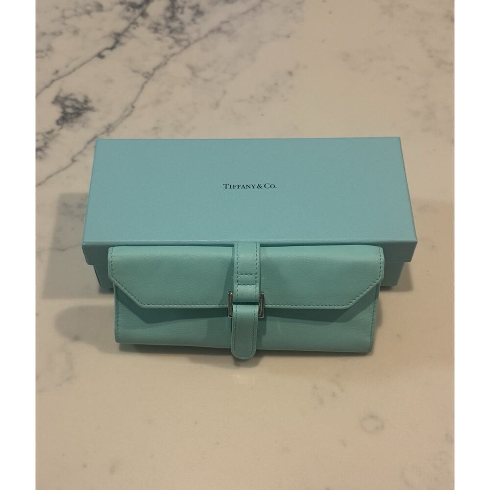 RARE Tiffany & Co Blue Leather Jewelry Travel Roll Organizer Case